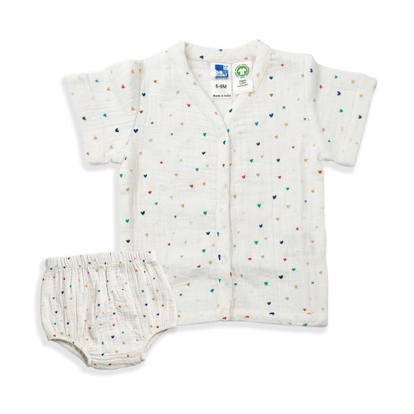 Bamoki™ Organic Cotton Baby Romper (Jhabla) – GOTS Certified Newborn Summer Wear for Boys & Girls | Heart Print