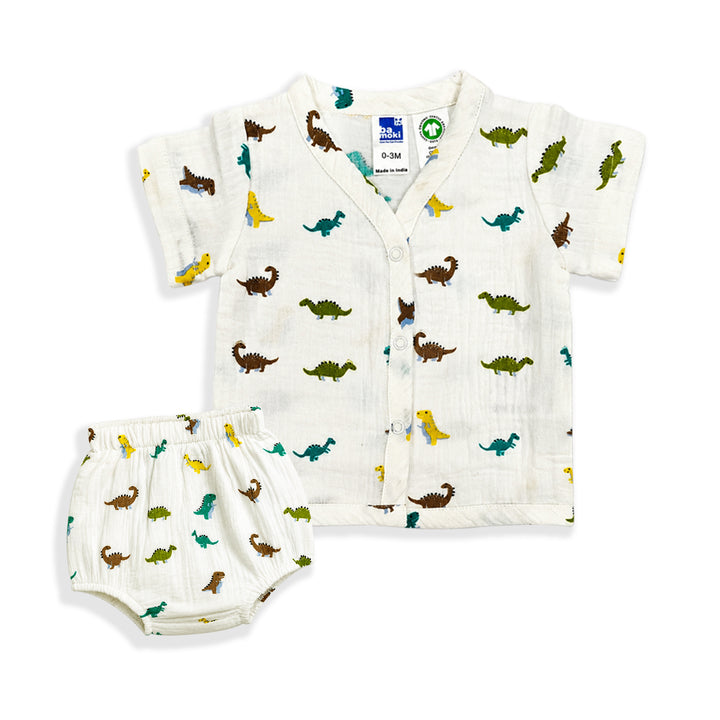 Bamoki™ Organic Cotton Baby Romper (Jhabla) – GOTS Certified Newborn Summer Wear for Boys & Girls | Dinosaur Print