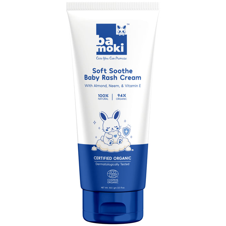 Bamoki™ Soft Soothe Baby Rash Cream with Almond, Neem & Vitamin E | 100% Natural, 94% Organic, Zinc Oxide, 100g