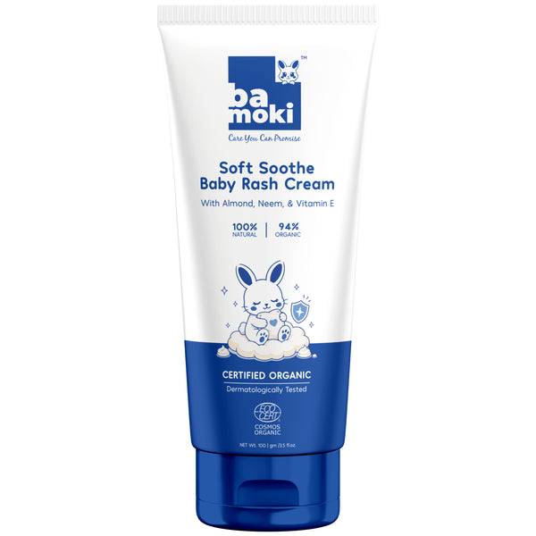 Bamoki™ Soft Soothe Baby Rash Cream with Almond, Neem & Vitamin E | 100% Natural, 94% Organic, Zinc Oxide, 100g