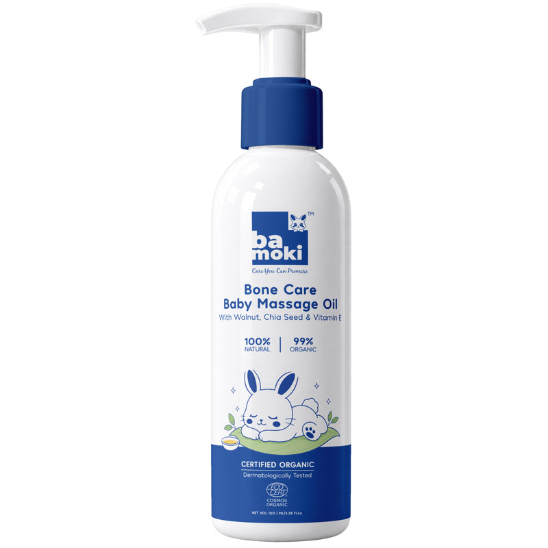 Bamoki™ Bone Care Baby Massage Oil with Walnut, Chia Seed & Vitamin E | 100% Natural, 99% Organic, pH 5.5, 100ml