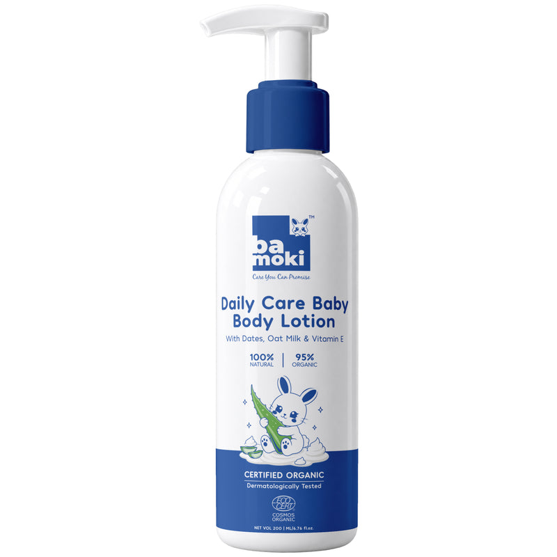 Bamoki™ Daily Care Baby Body Lotion with Dates, Oat Milk & Vitamin E | 100% Natural, 95% Organic, 24-Hour Hydration, pH 5.5, 200ml
