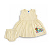 Bamoki™ White Asparagus Floral Bicycle Embroidered Organic Cotton Baby Frock & Bloomer Set | GOTS Certified