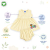 Bamoki™ White Asparagus Floral Bicycle Embroidered Organic Cotton Baby Frock & Bloomer Set | GOTS Certified