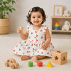 Bamoki™ Organic Cotton Baby Girl Cherry Print Frock & Bloomer Set – GOTS Certified Summer Dress with Flutter Sleeves