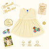 Bamoki™ White Asparagus Floral Bicycle Embroidered Organic Cotton Baby Frock & Bloomer Set | GOTS Certified