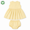Bamoki™ White Asparagus Floral Bicycle Embroidered Organic Cotton Baby Frock & Bloomer Set | GOTS Certified