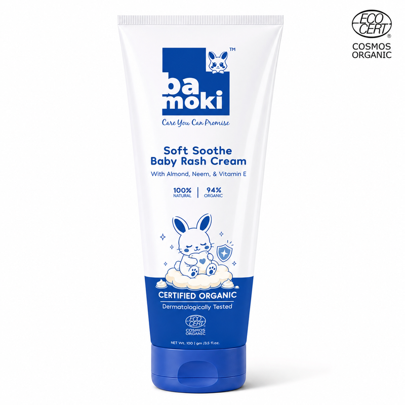 Bamoki™ Soft Soothe Baby Rash Cream with Almond, Neem & Vitamin E | 100% Natural, 94% Organic, Zinc Oxide, 100g