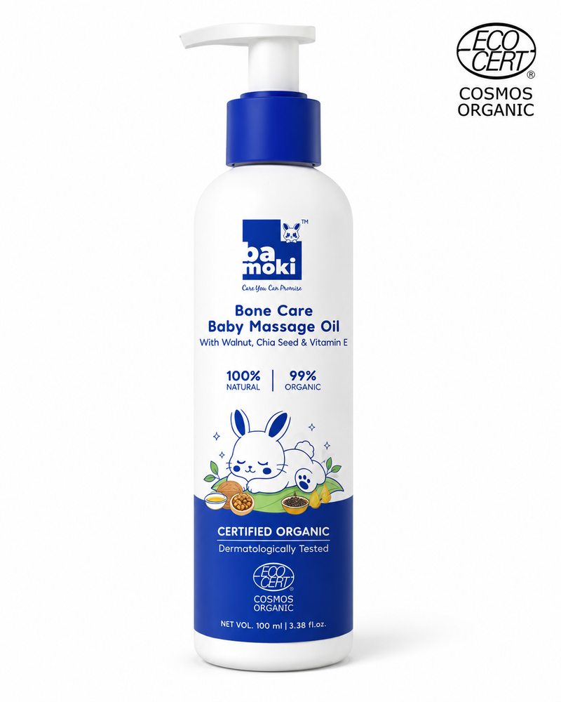 Bamoki™ Bone Care Baby Massage Oil with Walnut, Chia Seed & Vitamin E | 100% Natural, 99% Organic, pH 5.5, 100ml