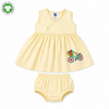 Bamoki™ White Asparagus Floral Bicycle Embroidered Organic Cotton Baby Frock & Bloomer Set | GOTS Certified