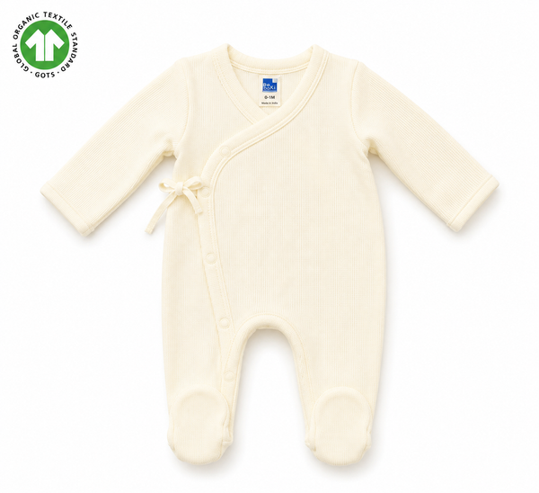 Bamoki™ 240 GSM GOTS Organic Cotton Waffle Kimono Footed Sleepsuit for Newborn Boys & Girls