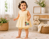 Bamoki™ White Asparagus Floral Bicycle Embroidered Organic Cotton Baby Frock & Bloomer Set | GOTS Certified