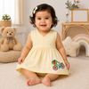 Bamoki™ White Asparagus Floral Bicycle Embroidered Organic Cotton Baby Frock & Bloomer Set | GOTS Certified