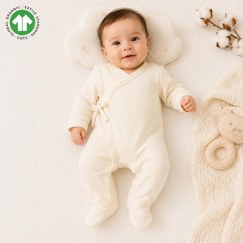 Bamoki™ 240 GSM GOTS Organic Cotton Waffle Kimono Footed Sleepsuit for Newborn Boys & Girls