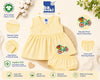Bamoki™ White Asparagus Floral Bicycle Embroidered Organic Cotton Baby Frock & Bloomer Set | GOTS Certified